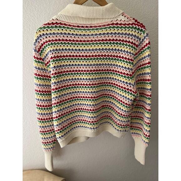 ZARA Chunky Knit Multicolor Rainbow Stripe Knit Cardigan Sweater Size L - Picture 10 of 10